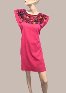 Vestido Mexicano Bordado a Mano Para Mujer Rosa S, M Nuevo  - Imagen 1 de 6