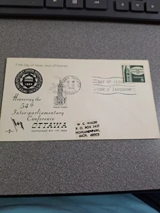 1965 Canada First Day Cover 5 cent stamp 54th inter parliamentary Conference art - Picture 1 of 3