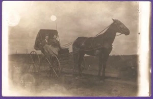 Two Guys in a Horse Carriage Vintage Real Photo Postcard - Picture 1 of 2