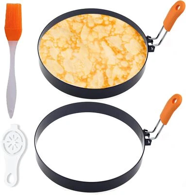 煎饼戒指适用于烤盘,2 包 6 英寸不粘不锈钢煎饼戒指 — 第 1/4 张图片