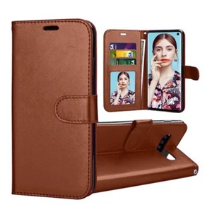 For Samsung S10 Leather Flip Wallet Phone Holder Protective Case Cover BROWN - Picture 1 of 2