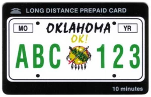 Tarjeta telefónica con matrícula de Oklahoma de 10 m: '¡OK!' Tarjeta telefónica USADA - Imagen 1 de 1