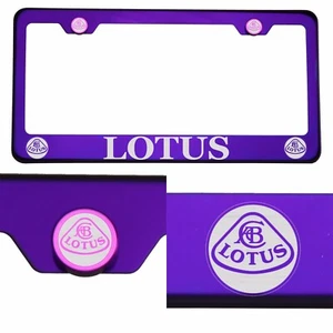 T304 Candy Purple License Plate Frame Stainless Steel Silver Lotus Laser Etched - Bild 1 von 11