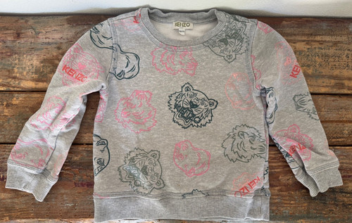 Felpa Pullover Kenzo Kids Tiger Graphics GRIGIO Ragazza Taglia 5A 110