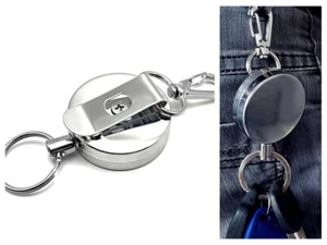 Retractable Wire Keychain 60cm Steel Belt Clip Carabiner Key Holder - Picture 1 of 24