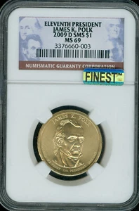 2009 D JAMES K. POLK DOLLAR NGC MS69 SMS MAC FINEST & SPOTLESS . - Picture 1 of 2