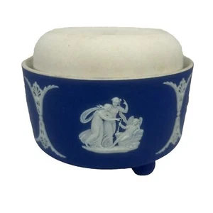Antique WEDGWOOD Footed Jasperware Deep Blue Planter Bowl w/Flower Frog Insert - Bild 1 von 14
