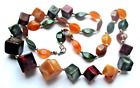 Grand collier perles multicolores carré ovale en résine bijou vintage 2974