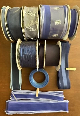 Lot of (12) Blue Wired Ribbons - Wired, Satin, Offray Arabesque Periwinkle Blue - Image 1 of 4