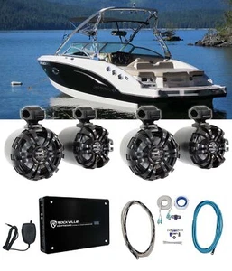 4) Rockville WB65 Black 6.5" Swivel Marine Wakeboard Speakers+Amplifier+Amp Kit - Picture 1 of 11
