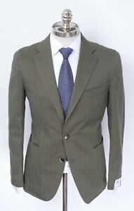 NWT CARUSO Green Herringbone Cotton Notch Lapel Sport Coat Blazer 38 R (EU 48)