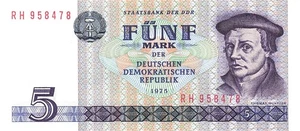 Billete De La RDA 5 Marcas 1975 Thomas Müntzer Ro: 361 KASSENFRISCH / UNC - Imagen 1 de 2