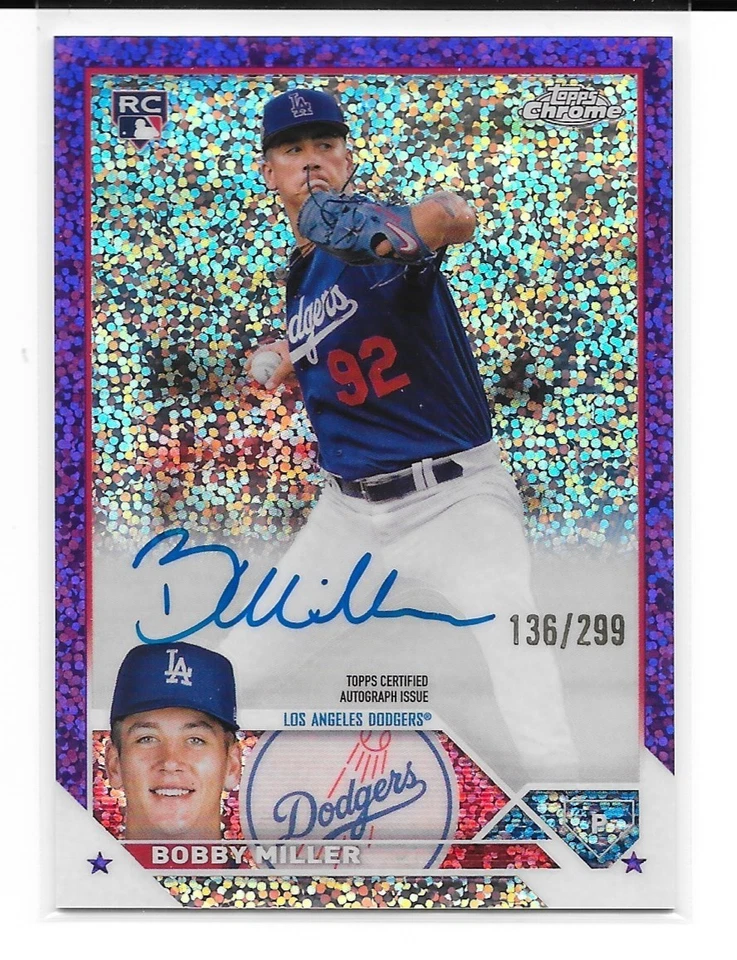 2023 Topps Chrome Bobby Miller Purple REFRACTOR Autograph RC /299 Dodgers - Image 1 of 1
