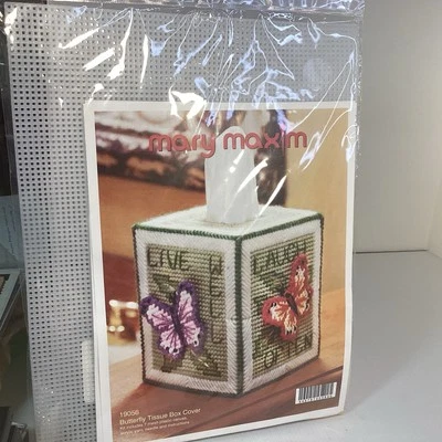 Mary Maxim Butterfly Butterflies Tissue Box Cover Plastic Canvas Kit NEW - Image 1 of 4