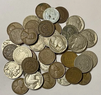 US Mixed Lot of 40 - Buffalo/“V” Nickels & Indian Hd/Wheat Pennies - Image 1 of 4