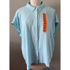 Camisa Orvis Azul Manga Mezcla de Lino Camisa Bolsillo Abotonada Talla XXL 2XL NUEVA CON ETIQUETAS - Imagen 1 de 3