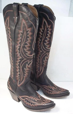 ARIAT WOMEN'S 11 B BLACK LEATHER TALL CASANOVA WESTERN BOOTS SNIP TOE - Image 1 of 4