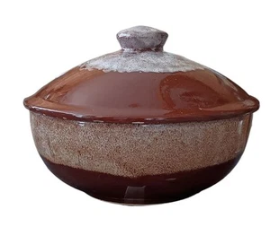 Cerámica Vintage Marrón Blanco Esmalte por Goteo 8" Cuenco Cazuela Horno Artículos 54 Con Tapa - Imagen 1 de 7