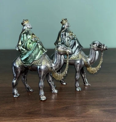 2 adornos navideños de plástico Wisemen plata verde azul de colección años 50 Bradford EE. UU. Foto 1 de 4