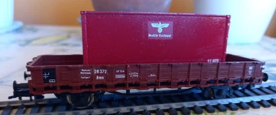 Trenino Roco H0 carro a cremagliera DR + Container Terzo Reich WW2 merci sponde - Immagine 1 di 4