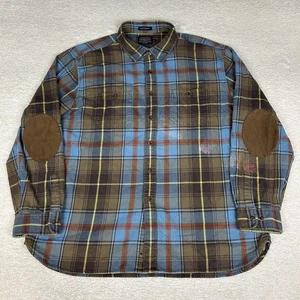 Pendleton Shirt Mens XXL Blue Brown Plaid Hawthorne Flannel Elbow Patch Casual - Picture 1 of 14