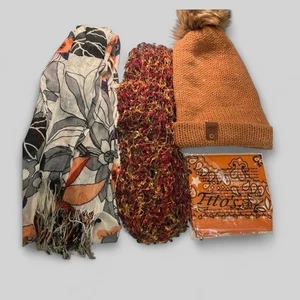 Beautiful bundle of ladies cozy accessories in autumn earth tones scarves hat - Picture 1 of 4