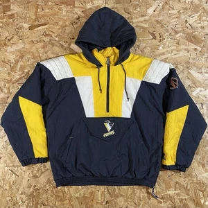 VTG 90s Starter Center Ice Pittsburgh Penguins Embroidered Puffer Jacket SZ L - Picture 1 of 13