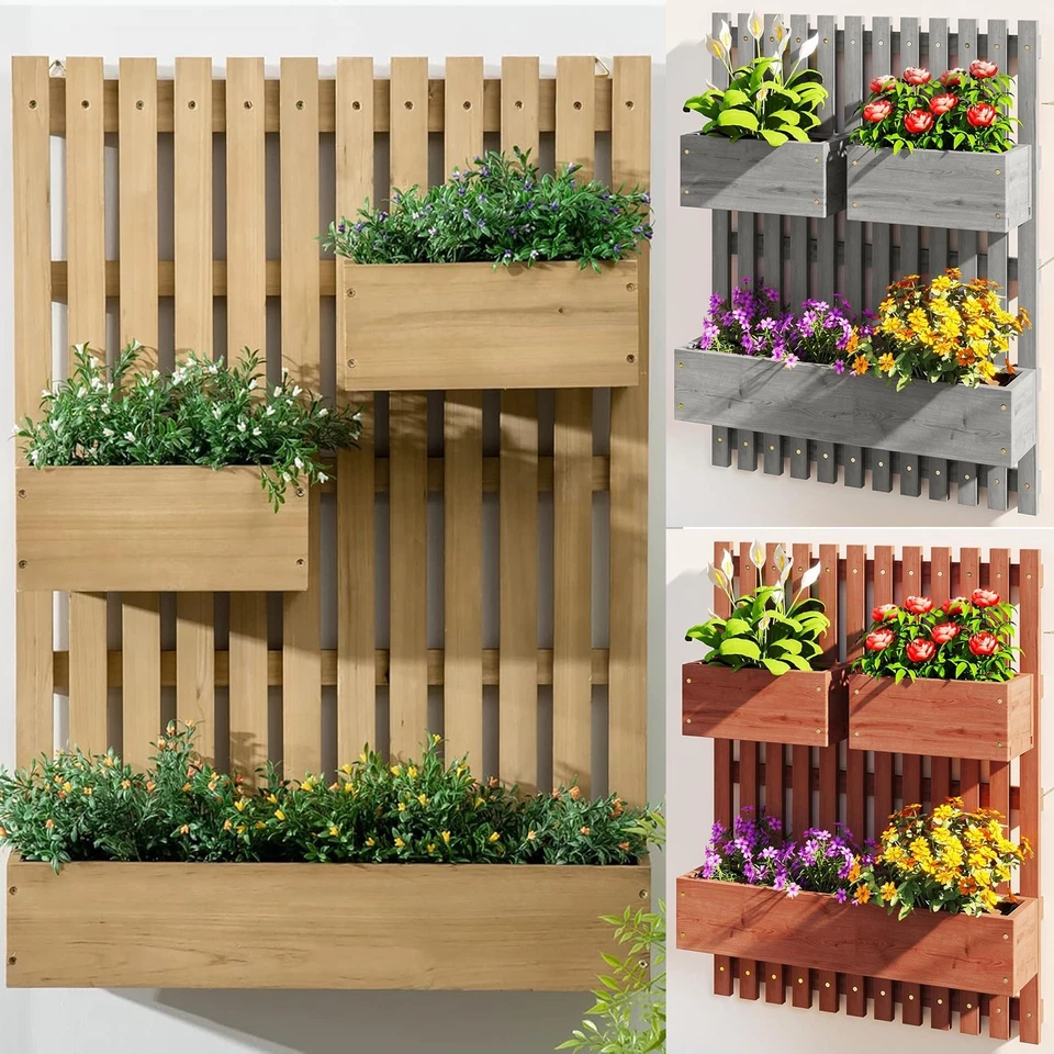Trellis Planter Box Vertical Wall Mounted Wood Raised Garden Bed Adjustable - Image 1 of 1