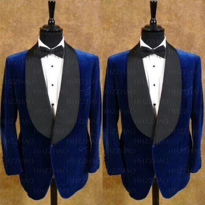 Trajes de terciopelo azul real para hombre chaqueta para fumar noche fiesta boda novio esmoquin Foto 1 de 4