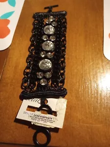 Black Gothic Wide Multi Chain Bracelet NWT Swarovski Crystal Accent Punk Toggle - Picture 1 of 8