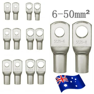 6 - 50mm² Tinned Copper Lug Ring Terminals Battery Wire Welding Cable Connectors - Picture 1 of 34