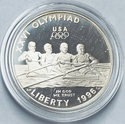 1996-P $1 Atlanta Olympic Rowing Commemorative Silver Dollar Proof - Image 1 of 2