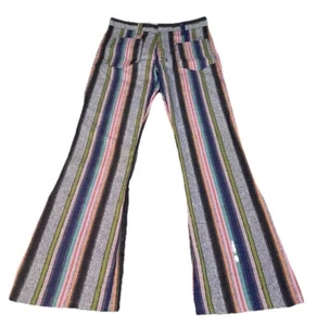 Vtg 70s Hippy Flare Bell Bottom Homemade Pants USA 32x30 Boho Striped Groovey - Picture 1 of 12