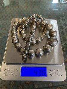vintage sterling silver ball Beaded necklace 43.8 grams 21” Long - Picture 1 of 9