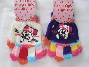 BNWT  -2 prs  FASHION GLOVES WITH DOG FACE  - ONE SIZE FITS ALL  WHITE/MAUVE - Picture 1 of 4