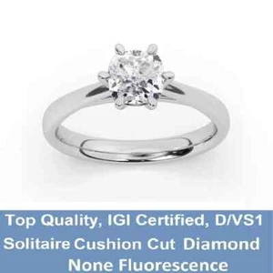 IGI, D/VS1, Solitaire Lab-Grown Cushion Diamond Engagement Ring, 950 Platinum - Picture 1 of 15