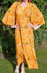 Neu mit Etikett Dawn O'Porter X Joanie Damenkleid Größe 10 Sonnenaufgang Maxi psychedelisch zitrusfarben - Bild 1 von 10