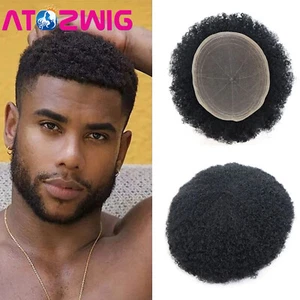 8"x10" Afro Kinky Curly Toupee Hair Men Wig Full Lace Human Hair 4mm wave - Picture 1 of 7