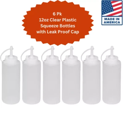  6 PK 12oz Clear Plastic Squeeze Bottle Condiment Dispenser Ketchup Mustard Mayo - Image 1 of 4