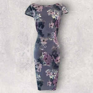 Vestido de Ocasión Monzón Para Mujer Gris Púrpura Floral Elástico Algodón Manga Gorra Reino Unido 18 - Imagen 1 de 4