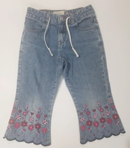 Gap Factory Girls Capri Jeans Embroidered Floral Design Scalloped Hem Size 7 - Picture 1 of 20