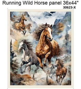 Running Wild Horses Panel 36x44 Cotton quilt fabric QT Fabrics Western 30623-X - Picture 1 of 10