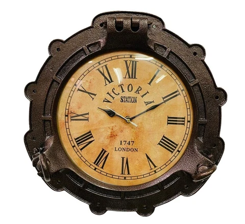 Vintage Ship Wall Porthole  Clock Cabin 16" Aluminum Black Home & Office Cover