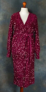 BOO HOO Rose pink stretch velvet sequinned cocktail/Party dress. UK 14. NWT. - Picture 1 of 14