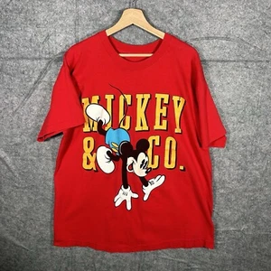 Vintage 90s Big Print Cartoon T Shirt Red Sz Xl Mickey And Co USA Disney  - Picture 1 of 8