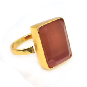 Stunning Orange Cat Eye Quartz Gemstone Gold Plated Adjustable Gift Ring N429