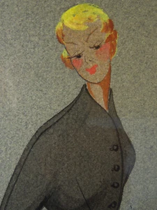 Dessin mode vintage gouache peint main Années 40. Fashion drawing 517 - Picture 1 of 2