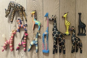 Lot 11 Girafes Décoration Bois Peintes Cuir Design Collection - Foto 1 di 9