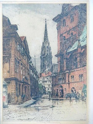 Luigi Kasimir ~ Farbradierung ~ Unter Glas gerahmt ~ Signiert und datiert 1927 - Bild 1 von 4