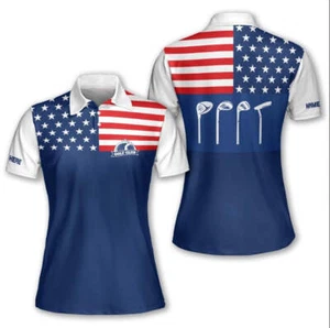 American Flag Golf Polo shirt, Golf Short Sleeve Women's Polo Shirt, Gift for Go - Picture 1 of 3